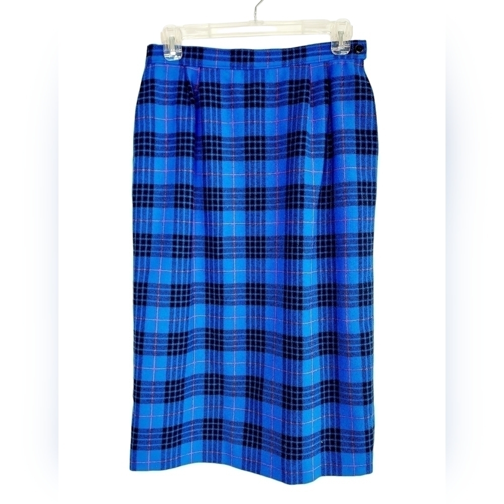 Pendleton Morgan Tartan Plaid Long Wool Skirt Size 6 Vintage Blue Black Red EUC - Picture 1 of 16